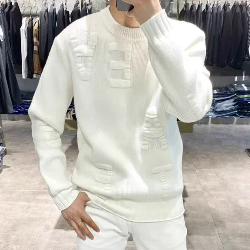 Winter Clothing Korean - Suéter de malha verde masculino, pulôveres