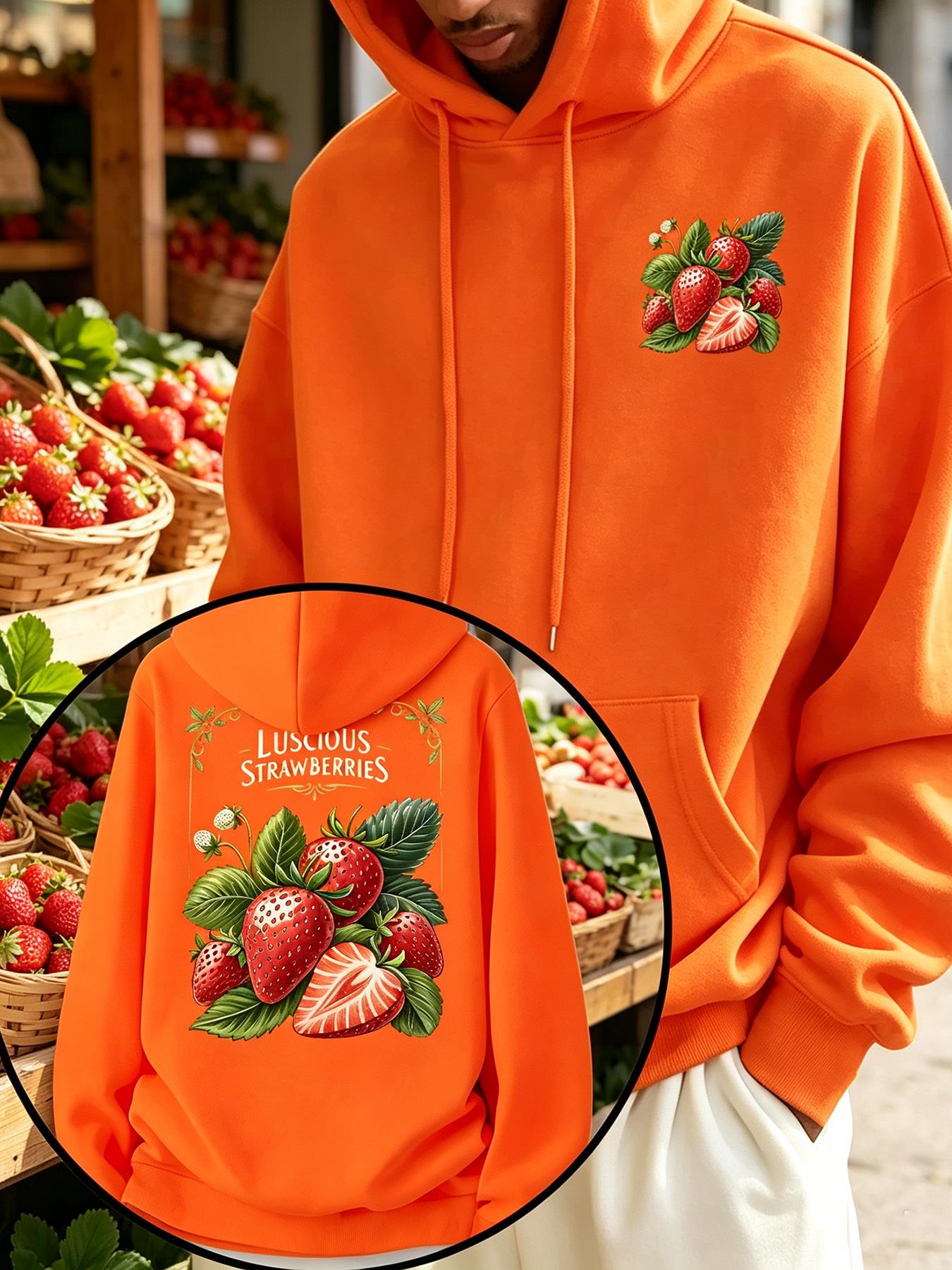 Winter Clothing English - Moletom Masculino com Estampa de Morangos