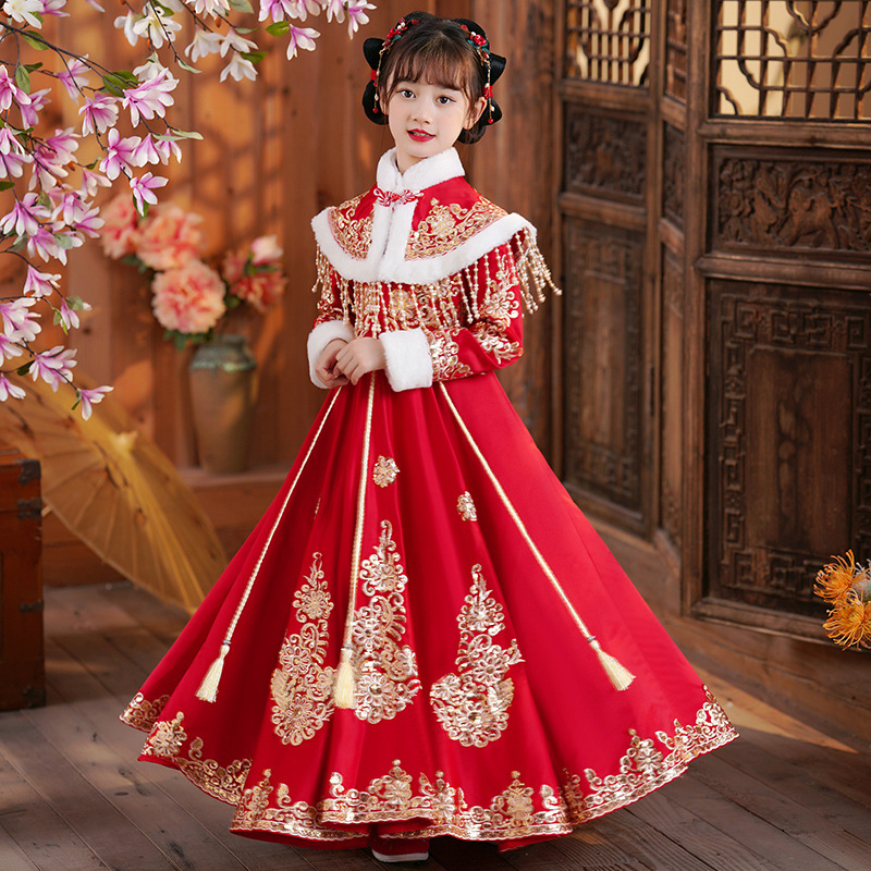 Winter Clothing Kids - Vestido de menina flor cheongsam infantil,
