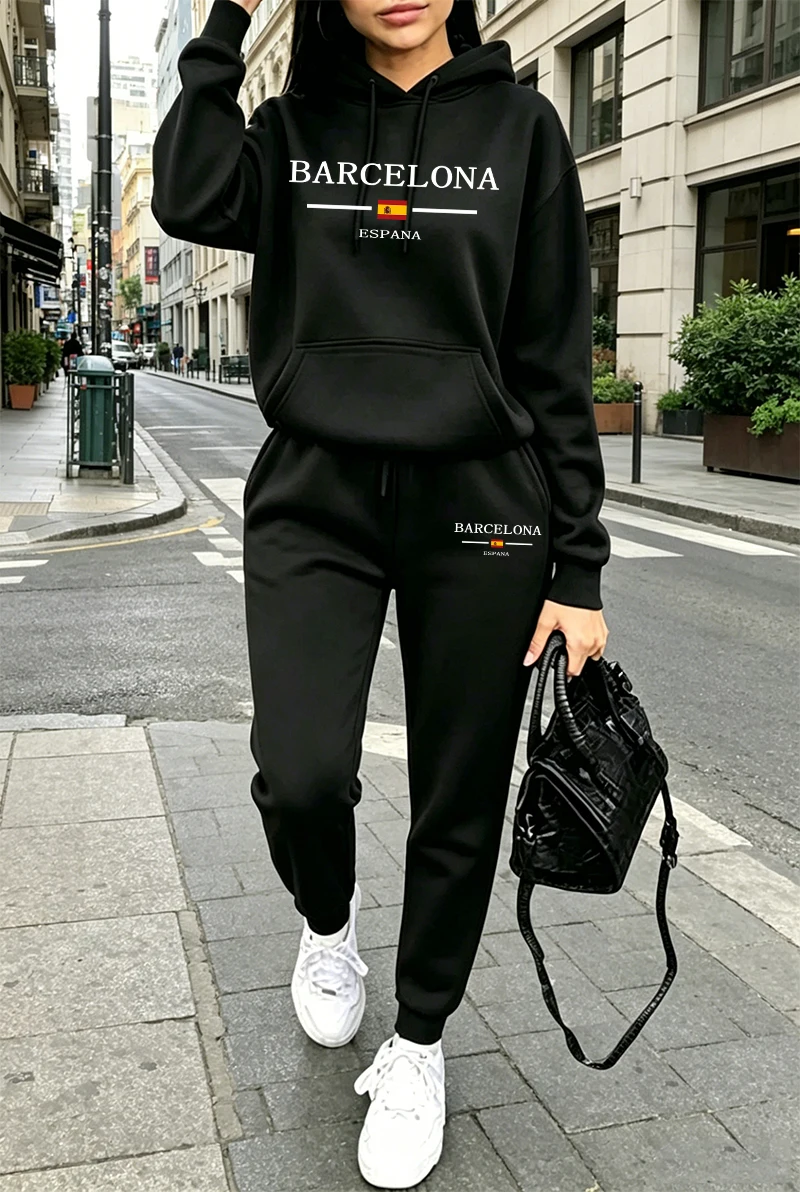 Winter Clothing Usa - Conjunto Esportivo Feminino Estampado, Moletom Casual