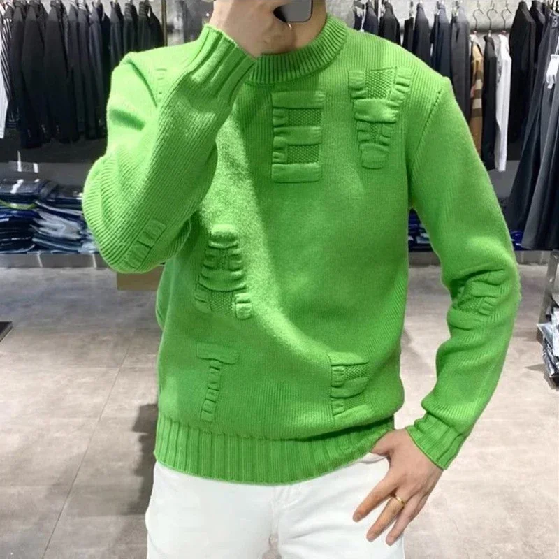 Suéter de malha verde masculin - Winter Clothing Korean avaliação e preço